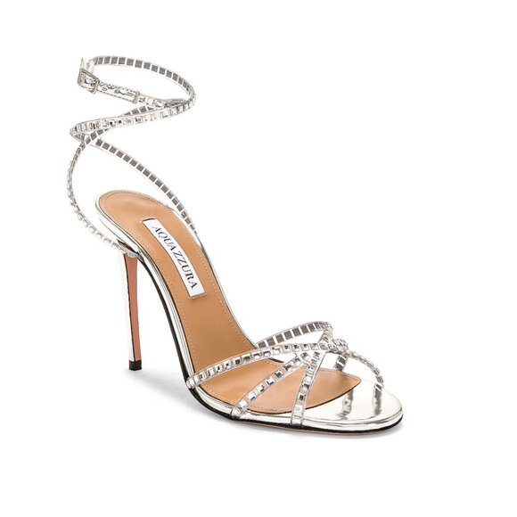 NWT Aquazzura Dance Plexi Sandals 105 Silver Sz 40 Crystal Embellished Stilettos - Picture 2 of 9